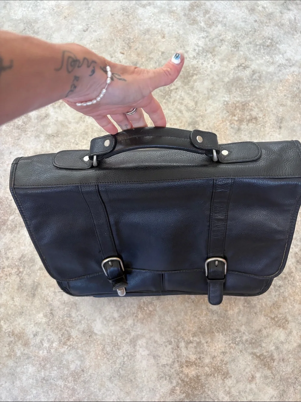 Wilsons Leather Black Leather Briefcase with Silver Hardware